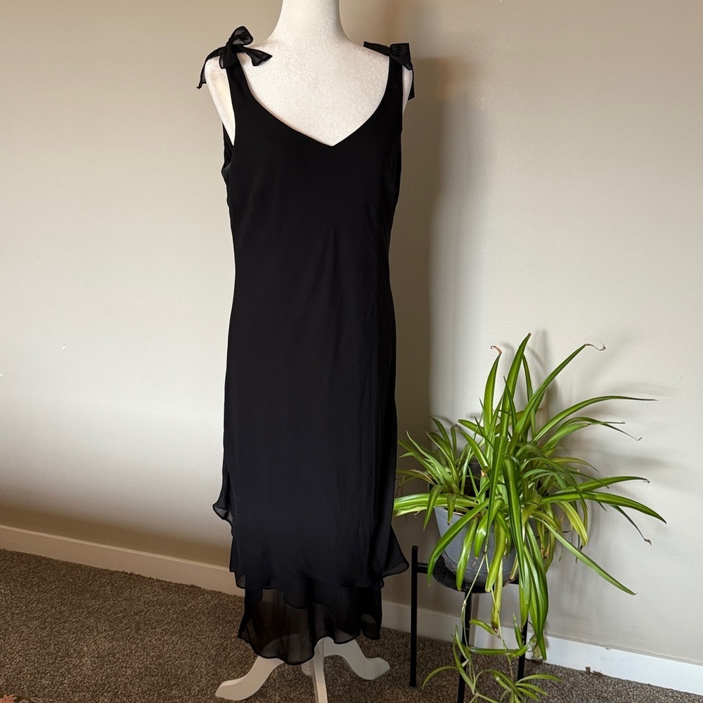 Y2K Vintage LBD Black floaty dress SZ 10 tiered bow straps dark feminine wedding - Picture 1 of 7